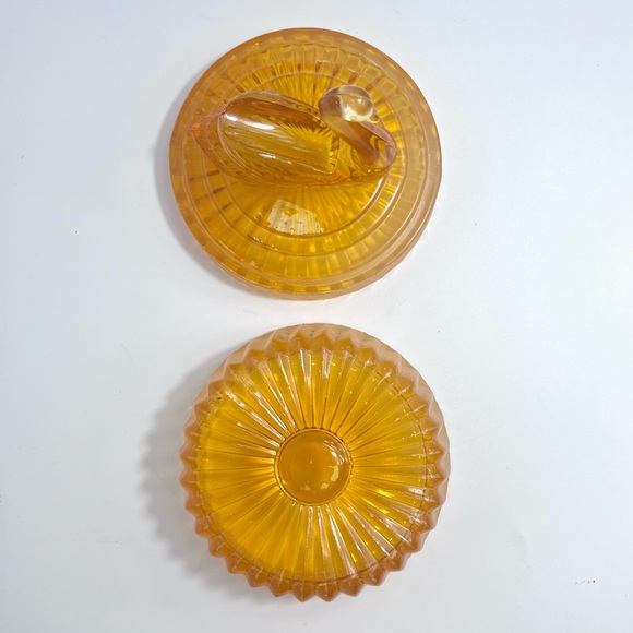 Jeanette Glass Marigold Dish Powder/Trinket Box with Swan Lipstick Holder - Picture 3 of 7